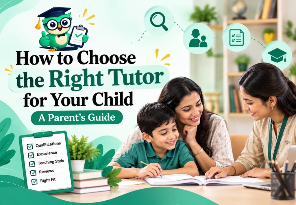 Parent's guide to choosing the right tutor for a child, focusing on qualifications, experience, teaching style, reviews and learning needs.